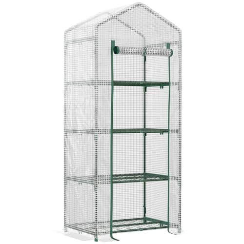 Outsunny Serre de Jardin Balcon étagère Serre 4 Niveaux 70L x 50l x 160H cm Acier galvanisé bâche Amovible PE Haute densité Blanc