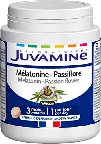 JUVAMINE - Mélatonine Passiflore - Sommeil 3 Actions : Détente, Endormissement Facilité et Sommeil Réparateur - 90 Comprimés - Format 3 Mois - Fabriqué en France