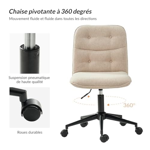 HULALA HOME Chaise de Bureau, Chaise Pivotante, Chaise de Bureau Vintage, Réglable en Hauteur et Ergonomique pour Salon et Bureau, Beige