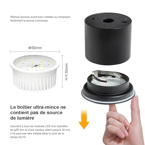 Gleonlux Spot en Saillie IP44, Plafonnier Salle de bain, Spot LED en Saillie Plafond 230V Imperméable, Ø80x65mm aluminium Rond Noir downlight pour Modules LED, Lot de 4