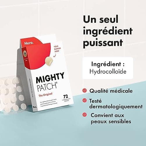 Hero – Mighty Patch Original – anti-acné – hydrocolloïdes – Absorbe les impuretés du bouton en 6 à 8 heures pendant la nuit - boîte de 36 patchs