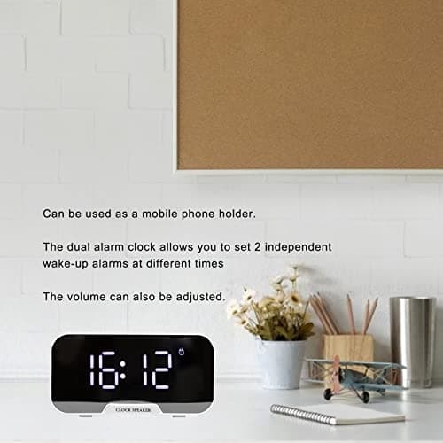 Radio-réveil avec Haut-parleurs Bluetooth pour Bureau de Chambre, Haut-Parleur de Réveil Numérique Portable avec Affichage à LED, Température du Calendrier, Luminosité Réglable(Blanche)