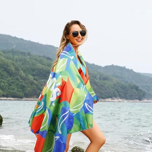 Euakee Serviette de Plage en Microfibre, XXL (180 x 90cm) Serviette de Bain, Anti-Sable et à séchage Rapide, Couverture de Plage Absorbante, Serviette de Sauna et de Sport pour Fitness, Yoga (EE04)
