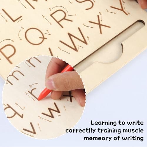 Planche de Traçage de Lettre en Bois Double Face, Lettres Trace ABC, Jouet Educatif Montessori pour Maternelle, ABC Alphabet Game Lettres D'entraînement, Préscolaire Cadeau pour 3 4 5 Ans Enfants