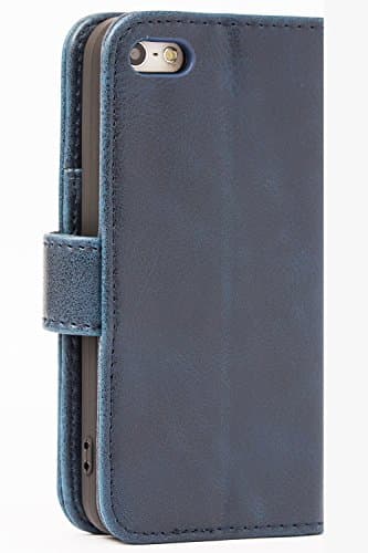 Mulbess Etui Coque pour iPhone 5s / 5 / iPhone SE 2016 - Housse en Cuir - Fentes pour Cartes - Pochette Protection Portefeuille - Rétro Marine Bleu