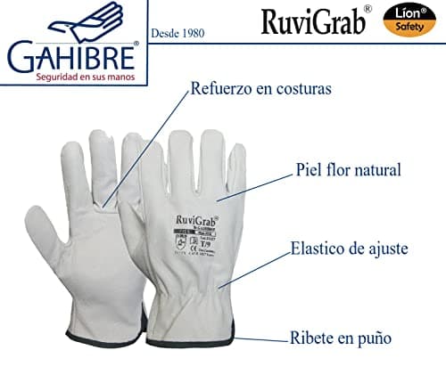 Ruvigrab - Pack de 12 Gants de Travail en Cuir de Fleur Naturelle | Gants de Jardinage | Taille 8