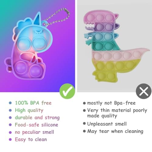 Ainiv 12PCS Mini Pop Push It Fidget Jouet Porte-clés, Licorne Silicone Squeeze Pop Bubble Fidget Bulk Jouets Sensoriels, Poppet Bubble Stress Soulagement Anxiété Jouets pour Autisme,Enfants Adultes