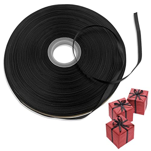 findTop Ruban de satin double face en polyester noir de 91 m de long et 0,6 cm de large pour emballage cadeau, ornements, cadeaux de fête et fournitures de bricolage