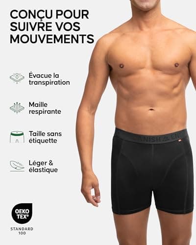 DANISH ENDURANCE Lot de 6 Boxers de Sport, Respirants et Légers, Évacuent la Transpiration, pour Homme, Noir, L