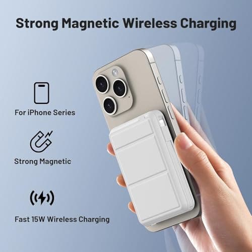 Azmuth Batterie Externe Magnétique Compatible avec MagSafe, 10000mAh sans Fil PowerBank Charge Rapide PD 22.5W avec 2 Câble et Support et Affichage LED, Compatible iPhone 16/15/14/13/Pro/Pro Max/Plus