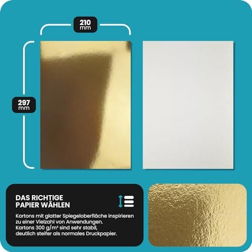 Netuno 10x carton miroir or A4 210x297 mm 300g Mirror Gold carton effet miroir papier miroir métallique papier de bricolage effet miroir pour billets d'entrée cartes de visite calendriers DIY