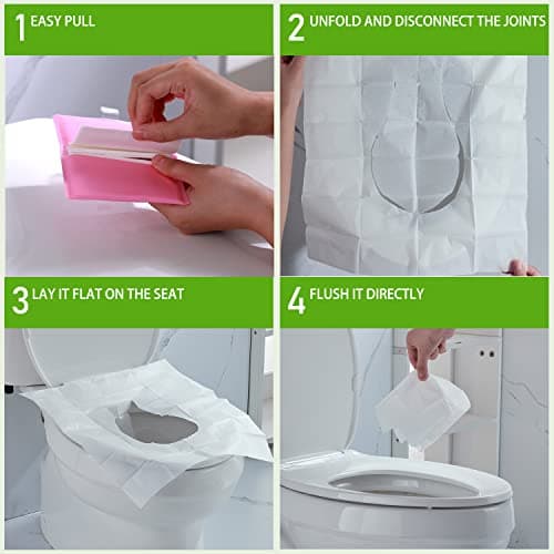 Ma Chérie Lot de 60 couvertures de siège de toilette jetables de grande taille et biodégradables avec emballage individuel pratique et discret