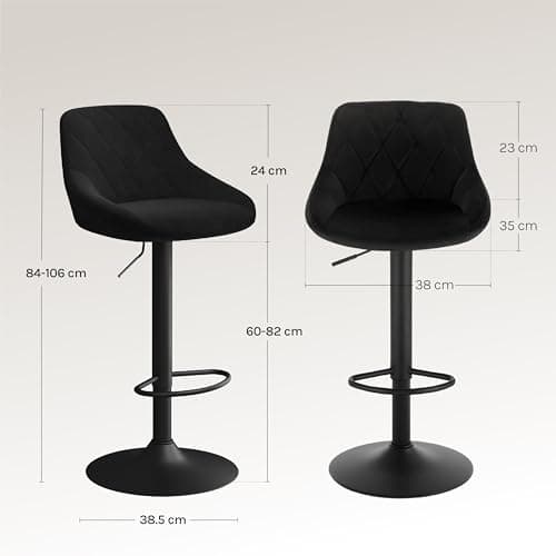 WOLTU 1 x Tabouret de Bar en Velours Hauteur réglable,Noir BH219sz-1