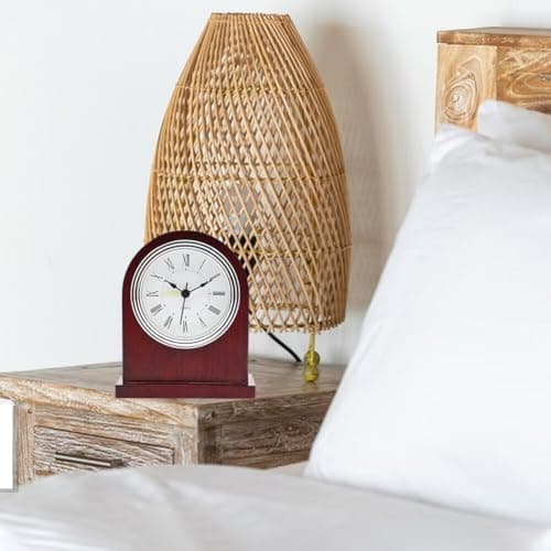 JAWSEU Réveil Analogique en Bois, Réveil Matin à Piles Réveil Silencieux sans Tic Tac Horloge de Chevet Classique Reveil Analogique de Voyage pour Chambre à Coucher, Salon, Cuisine