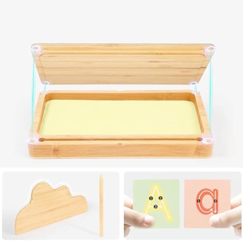 Yayatty Bacs à Sable en Bois Montessori Bac à Sable avec Couvercle für Kinder, Table de Sable Educative Jouet avec Sable, Stylo, Carte pour Les Enfants Ecriture Lettres et Chiffres, Dessin, Blanc