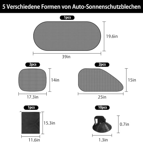 Nadinsta 16 Pièces Pare Soleil de Voiture Enfants avec Protection UV, Protege Soleil Voiture avec 10 Ventouses, Sac de Rangement, Universelle Soleil Fenêtre de Voiture, Parsoleil pour Voiture