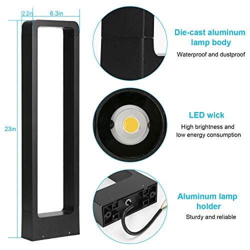 LEDMO 12W Lampe de Jardin 3000K 1100LM Borne lumineuse exterieur Etanche IP65 lampe decorative,Noir Alliage d'aluminium pelouse lumière adaptées aux Jardins,Patios,Allées,Pelouse