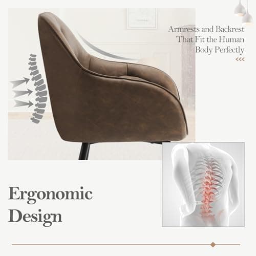 WOLTU Chaise de Salle à Manger, Chaise de Cuisine Rembourrée avec Dossier, Accoudoirs, Pieds en Métal, Chaise Ergonomique pour Salon, Bureau, en Simili Cuir Vintage, Marron foncé, EZS03dbr-1