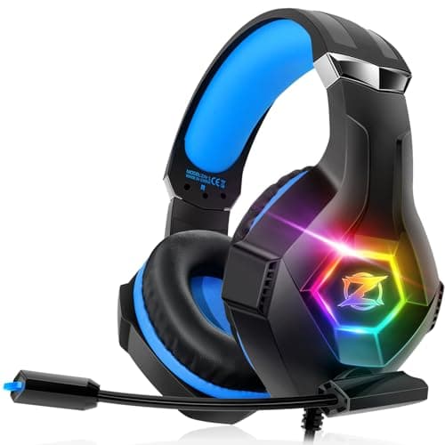 Ozeino Casque Gaming pour PS5 PC PS4, Casque Gamer pour Micro RGB 7 Couleurs Transducteurs 50mm Stéréo Basse Micro Anti-Bruit Réglable Compatible avec Switch Xbox Series X & S-Bleu Nior