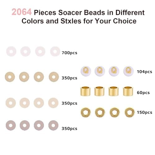 XoeLLe Perles Heishi Colorées, 2064 Pièces Perles Plates pour Bracelet Perles D'argile Perles perles Lettres Kit de Fabrication de Bijoux Perles Fabrication de Bijoux DIY, Cadeaux de Noël(Beige)