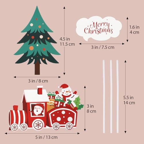 3Pcs Cake Topper Noël Garniture Gâteau Merry Christmas Motif Train Sapin Décoration Joyeux Noël avec Colle