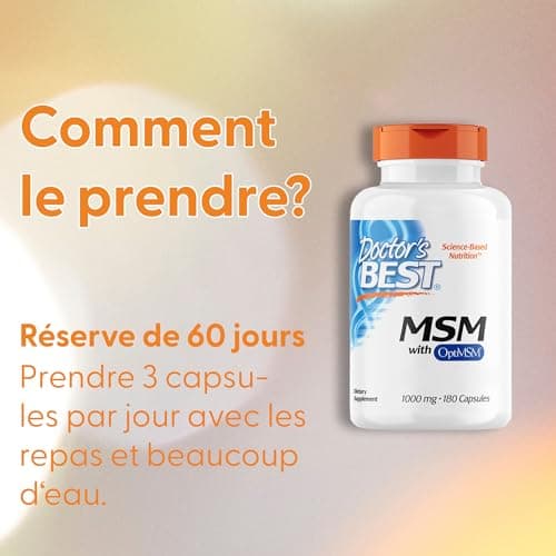 Doctor's Best, MSM avec OptiMSM, 1.000 mg, 180 Capsules, Hautement Dosé, Sans Soja, Sans Gluten, Sans OGM, Soufre Naturel