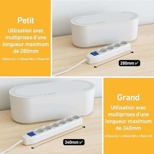 D-Line EU/CTULGEW/SW Boîte de Rangement pour Câbles, Boîte Cache-Câble, Cache Multiprise, Garder les Câbles Bien Rangés - Blanc, Grande