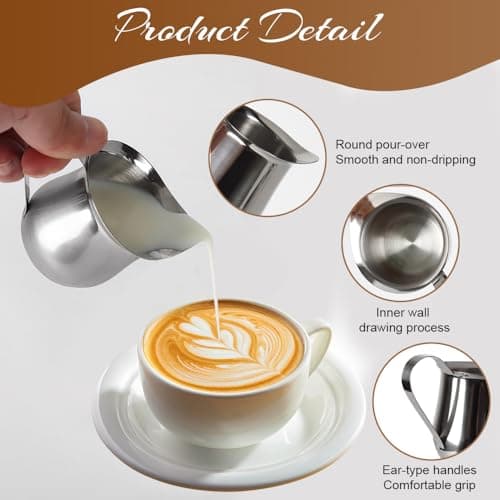 Bieiyhe 4 Pièces Pichet Lait Inox 90ml,Pot a Lait Avec PoignéE,Cruche de Lait Petite,Pichet Crémier Mini,Tasse à Sauce Acier,Milk Pitcher en Acier Inoxydable,Pichet pour Cappuccino pour Amateurs Café