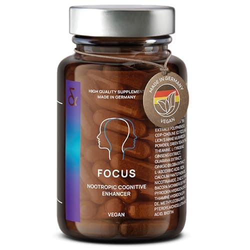 N°4 FOCUS - Supplément Nootropique - Brain Booster améliore la Memoire et Concentration - avec Citicoline + Ginko Biloba + Bacopa Brahmi - 60 Gélules Végan - CLAV Nootropics