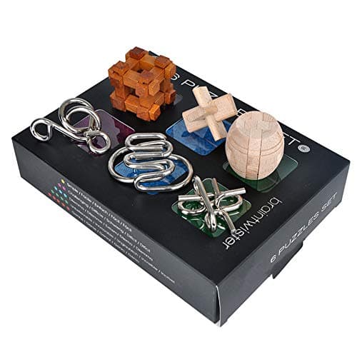 Chonor 6 Pièces 3D Puzzle en Métal Casse-tête en Bois - Classique Brain Teaser IQ Puzzle Éducatif Jouet Jeu Jigsaw pour Enfants et Adultes - Parfait pour l'idée de Cadeau et la Décoration à la Maison