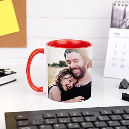 Wanapix | Tasse Personnalisée avec Photo et Texte | Tasse à Café Personnalisable | Céramique Mug | Cadeau Original | Va au micro-ondes | 325ml | Intérieur et Poignée Rouge