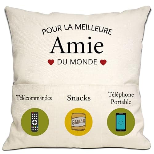 Cadeau d'ami pour Les Femmes Filles Meilleur ami du Monde Housses de Coussin 18x18 Pouces avec 3 Poches pour Les Femmes Cadeau d'anniversaire Cadeau d'amitié Cadeau de Noël (Amie)