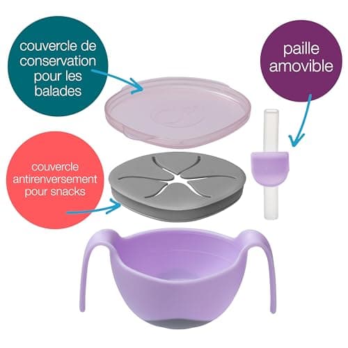 b.box Bol Enfant + Paille | Bol à Snacks 3 en 1 avec Couvercle, Gobelet Avec Paille pour les Balades, Bol à Céréales | Passe au Lave-Vaisselle et au Micro-Ondes | 250 ml