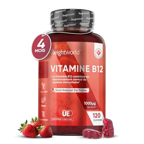 Vitamine B12 Méthylcobalamine 1000mcg - 120 Gummies Vitamine B12 Vegan Pure & Haute Absorption - Cure Vitamine de 4 Mois, Goût Fraise - B12 Vitamine Fatigue, Immunité, Métabolisme, Système Nerveux