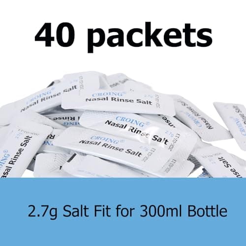 CROING - 40 Sachets de Sel + 1 x Flacon Lavage de Nez (300 ml) + 1 x Flacon Pulvérisateur Nasal (50 ml) - Kit Sinus Rinse/Irrigation Nasale/Neti Pot/Douche Nasale