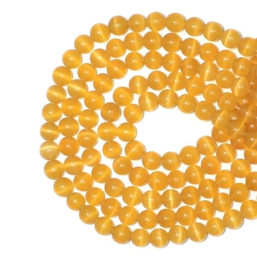 MJDCB 105 pièces Petites Perles Oeil de Chat Jaune Dor 10mm Perles de Cristal Ronde Vrac pour La Fabrication de Bijoux Bracelets Boucles D'oreilles Colliers Accessoires