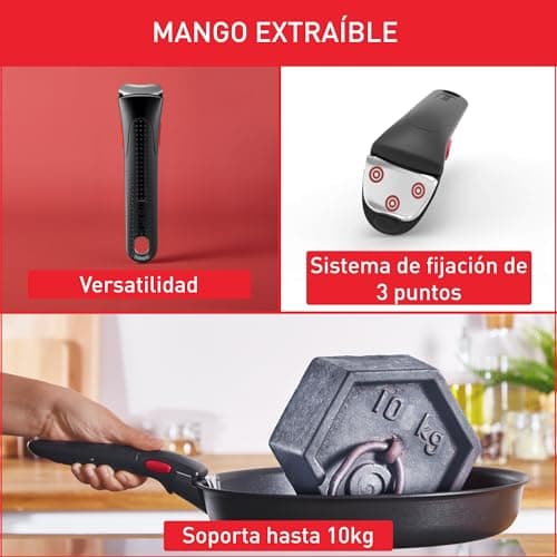 Tefal Ingenio Poignée amovible noire, Empilable, Verrouillage sécurité 3 points, Supporte jusqu'à 10 kg, Garantie 10 ans, Fabriqué en France L9863302