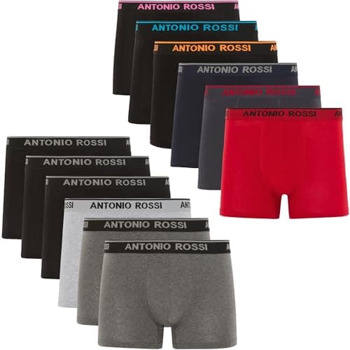 ANTONIO ROSSI (lot de 12) boxers ajustés pour hommes - Boxers pour hommes avec ceinture élastique - Boxers respirants et doux pour hommes à porter au quotidien - Sous-vêtements pour hommes