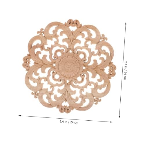 ORFOFE Rosace Sculptée Onlays De Meubles Bois Sculpté Onlay Meubles Applique Fleur Ornlay Applique Bois Non Fini Appliques Applique Non Peint Rond Onlays en Bois Moulure Bois Sculpt