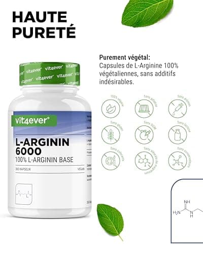 L-Arginine - 365 gélules végétaliennes - Premium : 4500 mg de L-arginine pure par dose journalière - Fabriqué par fermentation végétale - Hautement dosé - Vegan