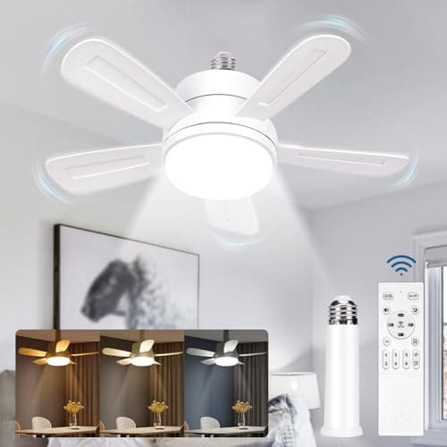 VARICART Silencieux Ventilateur Plafond avec Lumière et Telecommande, Ventilateur Plafond avec Douille E27, 3 Températures de Couleur 3000K-6000K Dimmable LED Ventilateur Plafond, 6 Vitesses, 5 Pales