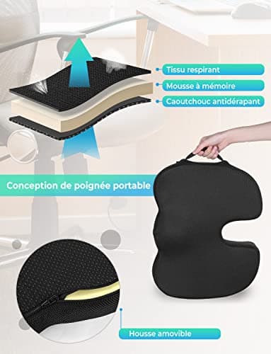 Levesolls Coussin Coccyx Coussin de Siège en Mousse à Mémoire Coussin Ergonomique pour Bureau Voiture Fauteuil Roulant