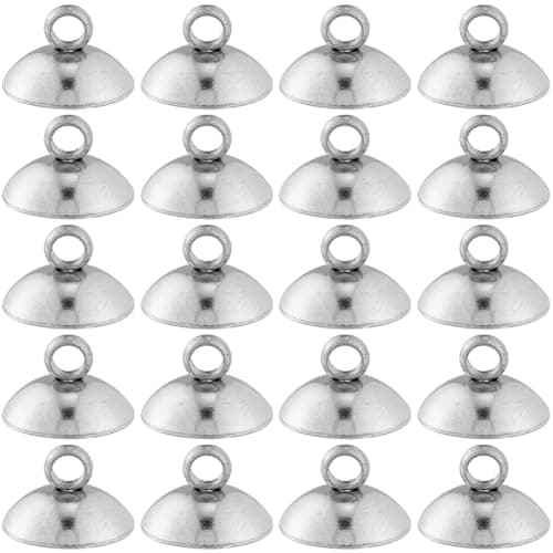 SUNNYCLUE 1 boîte 100 pièces Capuchon de Perle Bélière Capuchon de Perle Pendentif Bélières 304 capuchons de Perles en Acier Inoxydable Capuchons de Perles de 8 mm Capuchons de Perles avec Boucle Pend