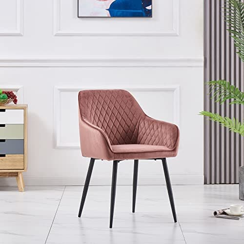 JYMTOM Lot de 4 Chaises Salle à Manger Roses Scandinaves, Chaises de Salon en Velours avec Dossier et Accoudoirs, Siège Rembourés, pour Salle à Manger, Bureau, Cuisine, Salon (4, Rose)