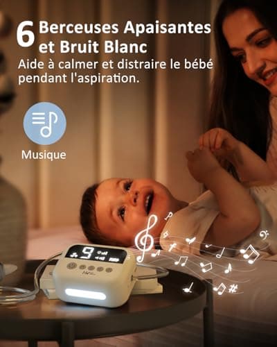 Aspirateur nasal Mouche-bébé électrique |9 forces d'aspiration Aspirateur à sécrétions nasales Aspirateur pour bébé rechargeable avec musique