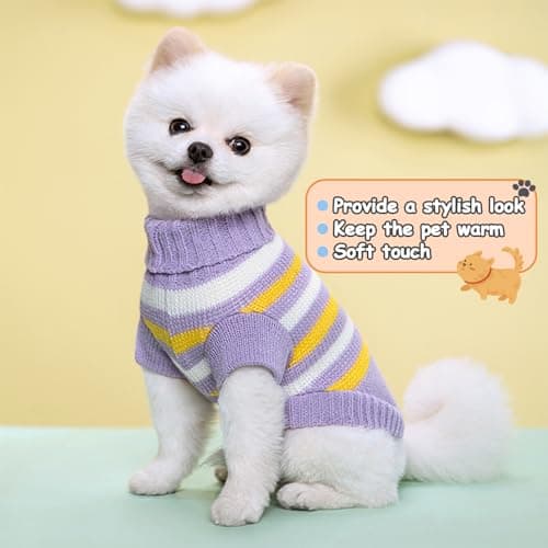 KASESSS 2Pièces Pull Chien Col Roulé, Pull pour Chien Petite Taille en Tricoté Hiver, Pull Chaud Manteau pour Petit Chien,Stries Pull pour Petit Chien,Costume Vetement pour Chat Chihuahua Chiot Yorkie