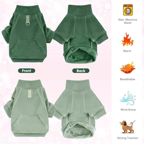 Mosucoirl Pull Chien Hoodie Animaux de Compagnie Manteau Chaud Coton Sweat Shirt Vêtements pour Chiens avec Poches Chien Pull pour Chiens Body (Vert Clair&Vert, XS)