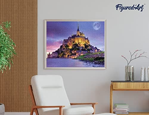 Figured’Art Diamond Painting Broderie Diamant 40x50cm Avec Cadre Toile Tendue Strass Perles Carrés - Le Mont Saint Michel - Kit Complet 5D DIY Activité Manuelle Loisirs Créatifs Adultes