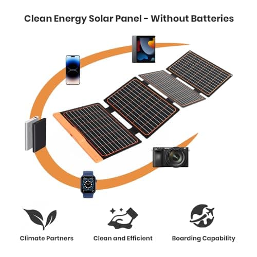 Panneau Solaire Pliable, 40W Chargeur Solaire Portable IP67 2 Ports USB(A/C) QC 3.0 pour Smartphone Powerbank Caméra Voyage Survie
