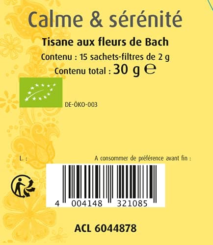 Salus Tisane Calme & Sérénité aux Fleurs de Bach AB - À Base de Mélisse, de Passiflore et d'Élixirs Floraux - Relaxation, Détente - 15 Sachets